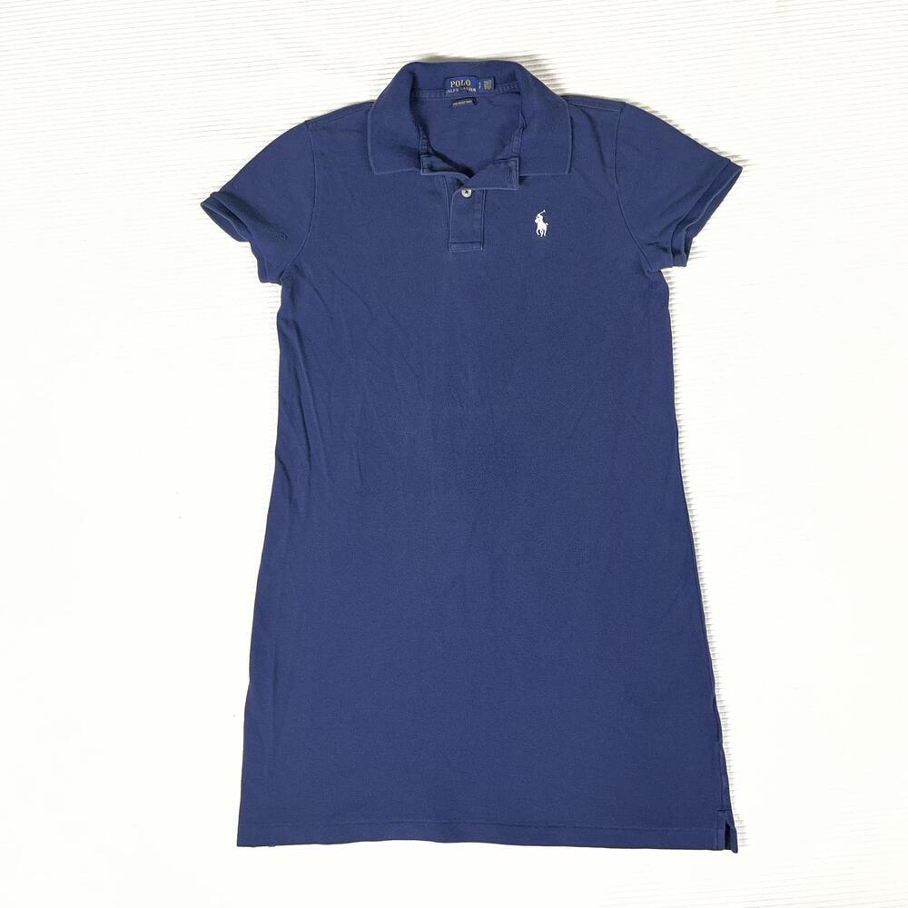 Polo Ralph Lauren Mesh Mini Shirt Dress Womens S Blue Short Sleeve Pony Logo